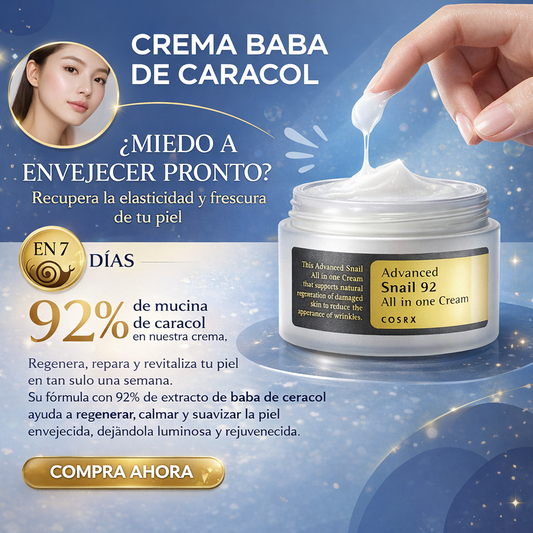 CREMA DE BABA CARACOL AL 92% - HIDRATA, REPARA, CICATRIZA, REGENERA, CON ALANTOÍNA, ACIDO GLICOLICO, COLAGENO Y ELASTINA🐌